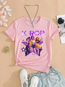 Tween Girls' Oversized Cartoon Graphic Round Neck Short Sleeve T-Shirt - Pink - View 4