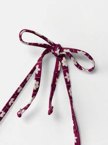 lacRébo Burgundy Floral-Geometric Pattern Triangle Bikini Set Spring Summer Swimwear Vintage Swimwear Style French Style Parisian Style Swimwear - Purple - View 8