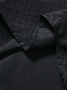 Manfinity Mode 男士纯色前扣口袋休闲商务长袖衬衫，男士黑白格纹撞色衬衫，时尚男士黑色菱形纹理衬衫，舒适长袖纽扣上衣，商务休闲男士衬衫，男士黑色衬衫，男士黑色正装衬衫 - 黑色 - 查看 7