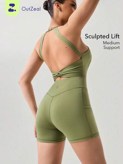 OutZeal Women Sports Jumpsuits Cycling Workout Sweat Wicking Crossover Strap Backless Removable Pads