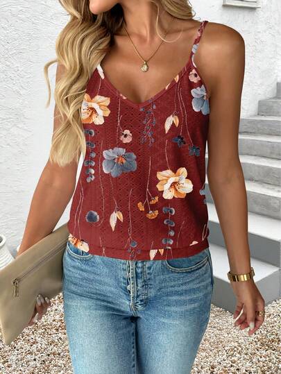 Breezaya Damen Blumen Muster Lässig vielseitig Alltagstragen Trägerhemd