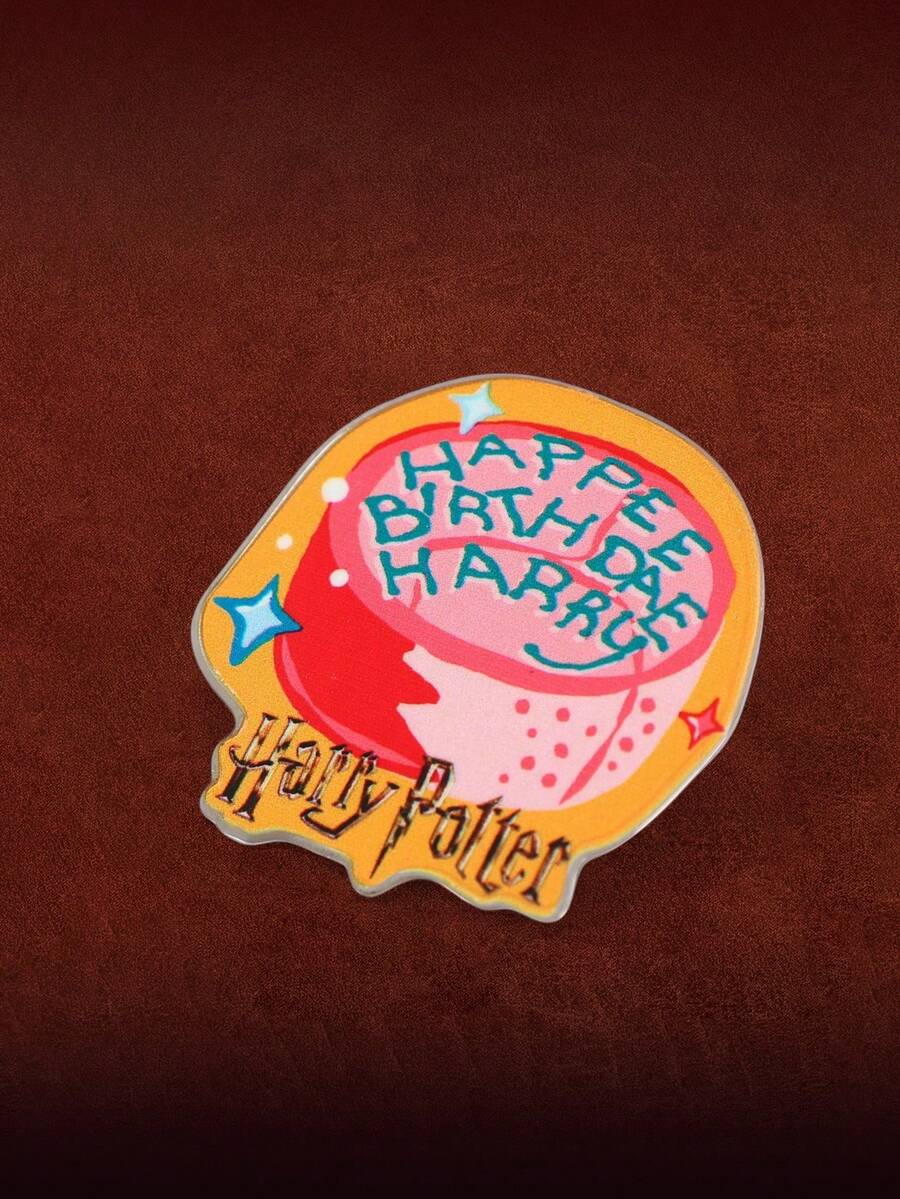 HARRY POTTER X SHEIN 1 Pink Cartoon Cake Pattern, English Letter Metal Brooch - Multicolor - View 1