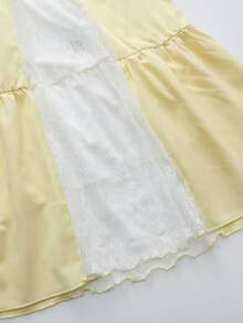 GlowEve 2026 Spring/Summer New Yellow Women's Vacation Ruffled Waist A-Line Lace Patchwork Spaghetti Strap Maxi Dress - Light Yellow - View 4