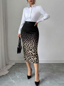 Elenzga Women's Elegant Fitted Ombre Leopard Print Pleated Skirt, Spring/Summer - Multicolor - View 5