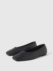 Sleekvia Women's New Fashion Woven Slip-On Square Toe Flat Shoes - Black - View 1