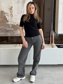 Katetique 休闲直筒洗水牛仔裤 - 深灰色 - 查看 1