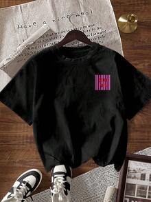 EMERY ROSE 女士简约印花圆领短袖T恤，夏季 - 黑色 - 查看 2