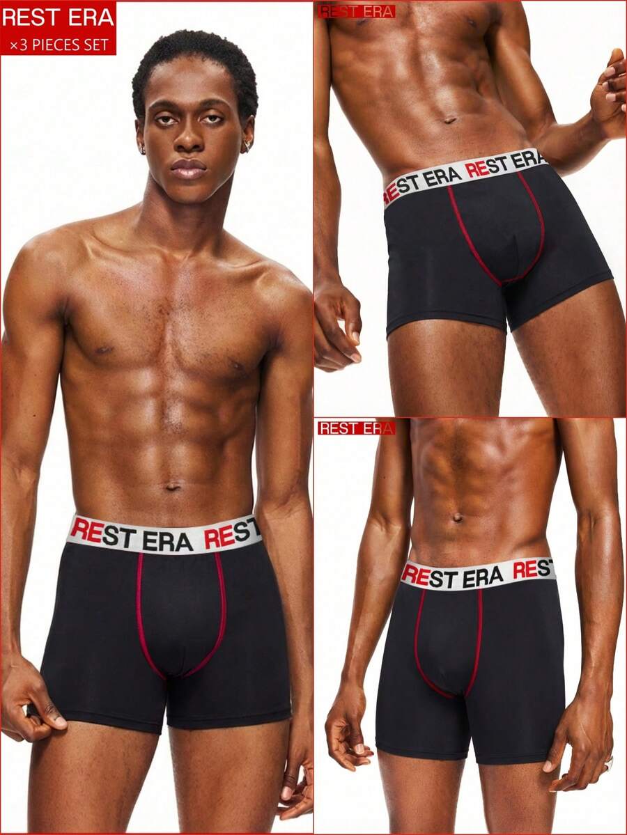 SHEIN 3条装 男士字母印花休闲日常平角内裤 - 彩色 - 查看 1