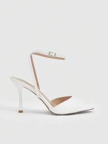 CUCCOO SZL Giày nữ, giày cao gót thời trang đơn giản mới, phối màu sơn, gót vuông mỏng, quai chéo mắt cá chân, mũi nhọn, quai liền thân, gợi cảm, đa năng, phù hợp đi làm, tráng gương, chất liệu PU, xuân hè, bốn mùa, công sở, lễ hội, tiệc tùng, hẹn hò, thời trang đường phố, sandal cổ điển, thanh lịch, cá tính. - trắng - Xem 2