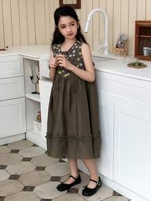 DAZY Girls' Round Neck Sleeveless Dress - Green - View 3