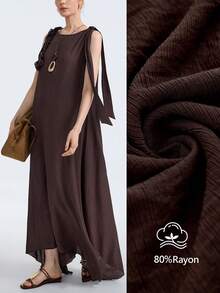 Aalyst Women's Summer Casual Vacation Dark Brown Sleeveless A-Line Dress,High-Quality Pleated Fabric,Ruffle Design Beach Outfit For Party Daily Gathering - Brown - View 2