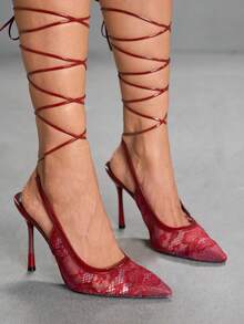 CUCCOO SZL Women's Pointed Toe Fashionable Elegant Versatile High Heel Sandals - Burgundy - View 4