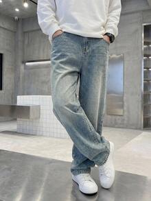 Tween Boy Pocketed Button Casual Versatile Daily Wear Wide Leg Jeans - Medium Wash - View 4
