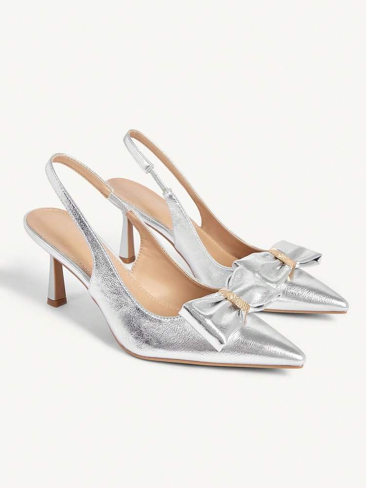 CUCCOO CHICEST Women's Fashionable Elegant Bow Decor Pointed Toe Pumps Summer Shoes Wedding Shoes Bride Shoes