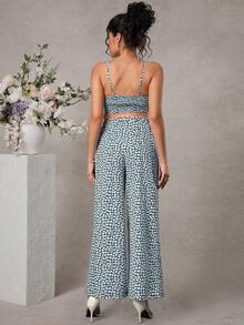 Momance Maternity Spaghetti Strap Ditsy Floral Sleeveless Top And Pants 2 Pieces Set, Summer - Green - View 5