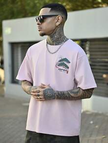 Devon Thys K-GLORY Men's Casual Versatile Simple Japanese Crane Print Short Sleeve T-Shirt - Pink - View 4