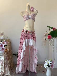 SuriyaCove 女士花卉印花蝴蝶装饰露背吊带上衣 - 粉色 - 查看 4