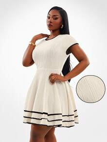 Radiana 大码女式休闲拼接滚边层叠下摆复古优雅迷你连衣裙，适合都市、休闲、日常穿着，百搭性感，适合办公室女郎、娇媚风情、邮轮度假、通勤、商务、复古、怀旧、派对、度假、外出、复古风、层次丰富、约会之夜、聚会、极简主义、生日、正式场合、辣妹风、伊比沙岛、纳什维尔、假期、端庄、时尚、休闲、购物、街头风、外出，凸显身材，修饰身形 - 杏色 - 查看 9