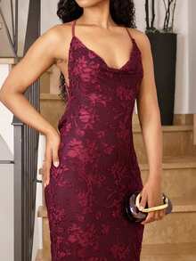 Yess Loren Fall New Style WomenWinter Gathering Party Glamour Elegant Banquet Modest Old Money Coquette Glitter Holiday Party Glamour Elegant Rave Festival Outing Vacation Hot Outdoor Richly Layered Wedding Season Banquet Coming Of Age Ceremony Floral 3D Velvet Spaghetti Strap Backless Metal Chain Decor Bodycon Mermaid Dress For Women Luxury Prom Christmas New Year,Dresses For Women Party - Red Violet - View 5