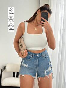 EURMUSE High Rise Summer Denim Mini Women Short - Medium Wash - View 1
