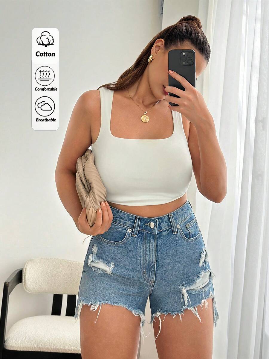 EURMUSE High Rise Summer Denim Mini Women Short - Medium Wash - View 1
