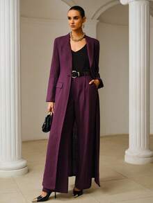 ZEYLAH 100% Ramie Long Light Weight Trench Coat, Elegant, Spring/ Summer, Linen - Purple - View 1
