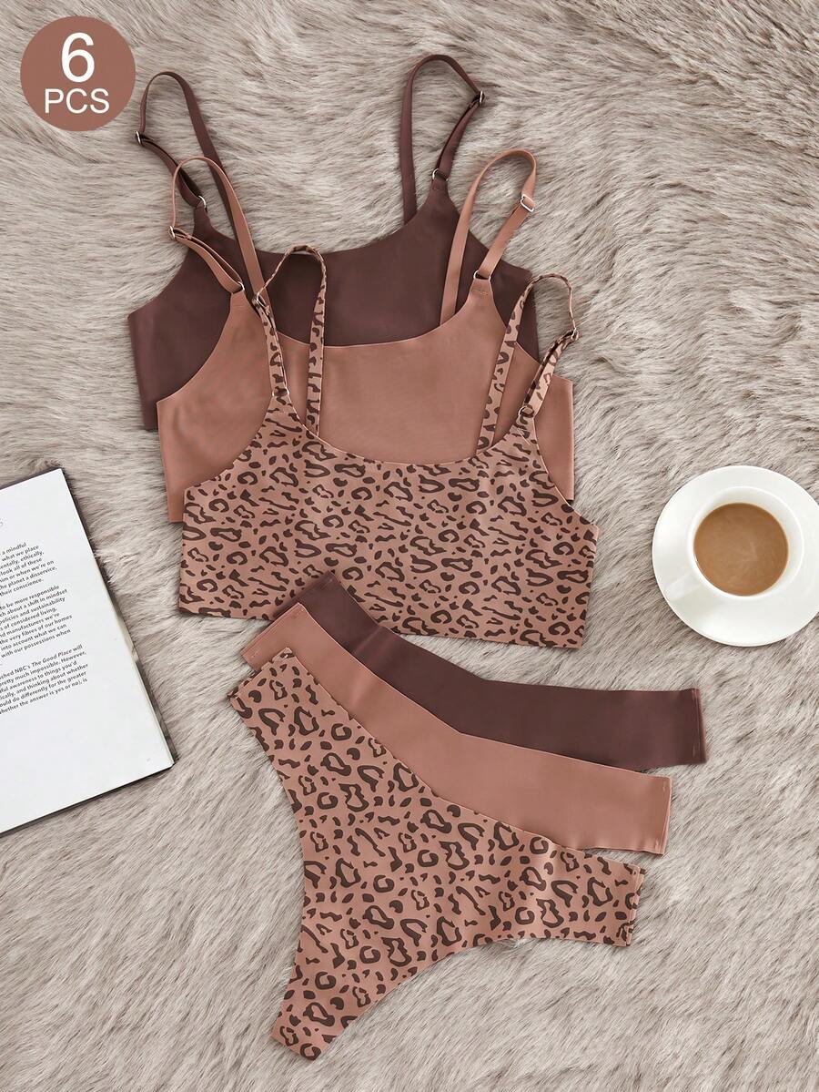 Snug Zone Set de 3 sujetadores casuales sin acolchado y sin almohadillas de estampado de leopardo de talle bajo para mujeres - Multicolor - Ver 1
