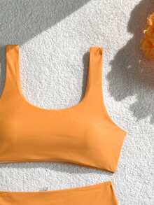 Swim Basics Women's Solid Color Scoop Neck Backless Bikini Set - Orange - View 4