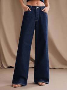 Anewsta 女士优雅浪漫派对度假蓝色直筒牛仔裤，春夏款 - 藍色 - 查看 3