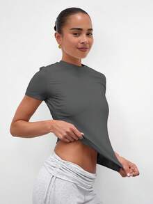 MUSERA ESSENTIALS Camiseta suave y mantecosa, casual, para vacaciones, aeropuerto, días festivos, otoño, vuelta al colegio, invierno, elegante, verano, primavera H1429 - Gris Oscuro - Ver 2