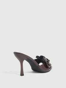 CUCCOO SZL Stylish Dark Brown Patent Leather High-Heeled Sandals, Three-Dimensional Flower Decoration Is Suitable For Party Scenes Spring Shoes Prom Heels Summer Shoes - Chocolate Brown - View 5