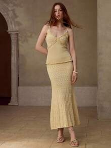 MOTF PREMIUM WOMEN'S YELLOW KNITTED TOP + SKIRT 2 PIECES SET, SPRING/SUMMER - Yellow - View 5