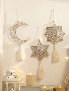 1 Pieza Colgante de Luna y Estrella de Madera con Borlas, Decoración de Luna Caqui, Adecuado para Bodas, Fiestas de Cumpleaños, Manualidades y Regalos - Colgante de madera - Ver 9