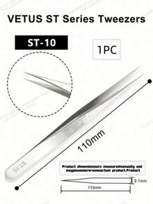 1PC Vetus ST Series Silver Pointed Tweezers, Stainless Steel Straight And Angled Tweezers For Eyelash Extensions, Available Models: ST-10/11/12/14/15/16/17 - Silver - View 18