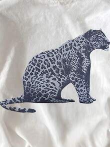 EMERY ROSE Women's 100% Cotton Casual Vacation Leopard Print Short Sleeve T-Shirt, Suitable For Daily Commute - White - View 5