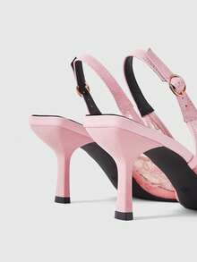 Sleekvia 女士新款尖头高跟鞋，蕾丝材质，后跟系带，简约优雅，适合通勤、聚会、购物、婚礼季等场合。 - 粉色 - 查看 3