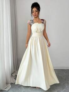 Elenzga Đầm chữ A dài đến mắt cá chân màu mơ thanh lịch, sang trọng, thêu ren, kiểu dáng corset, phù hợp cho mặc hàng ngày, đám cưới, dạ hội, đi làm, tiệc tốt nghiệp, kỳ nghỉ, du lịch, hẹn hò, tiệc tùng, Halloween, Giáng sinh, Năm mới, Lễ Tạ ơn, đám cưới. - Màu be - Xem 6