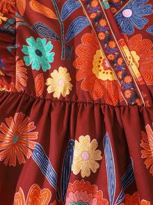 Đầm mùa hè thời trang cho bé gái tuổi teen, in họa tiết toàn thân, tay ngắn, có thắt lưng, kiểu bohemian. - Màu Đỏ Sâu - Xem 3