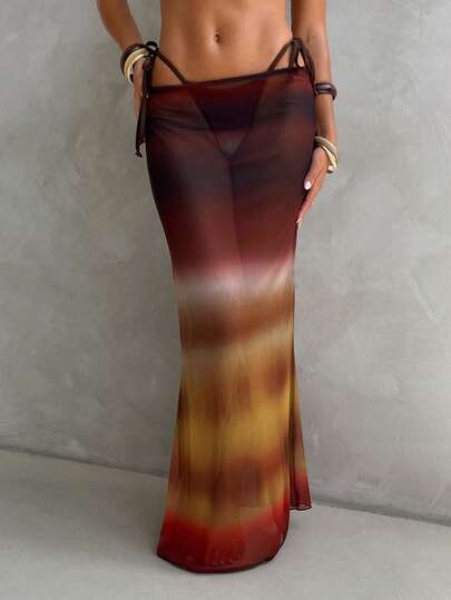 Aloruh Women's Spring/Summer New Chiffon Cover-Up & Extra Long Tie-Dye Tie Dye Print Skirt, Beach & Resort Wear