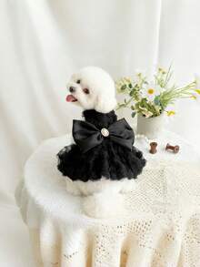 1 bộ trang phục cho thú cưng hình hoa hồng dễ thương, khóa dán, màu đen/hồng/trắng, kiểu váy cưới xòe cho mèo và chó, trang phục phù dâu. - màu đen - Xem 1
