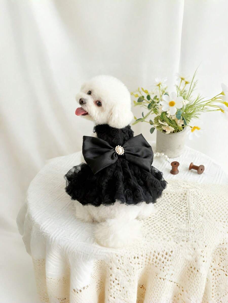 1 bộ trang phục cho thú cưng hình hoa hồng dễ thương, khóa dán, màu đen/hồng/trắng, kiểu váy cưới xòe cho mèo và chó, trang phục phù dâu. - màu đen - Xem 1