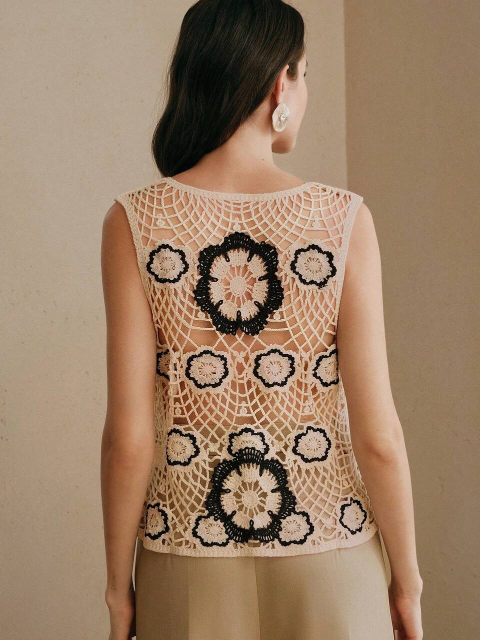 Anewsta Women's Sexy Floral Crochet Sheer Backless Vest, Suitable For Beach & Holiday