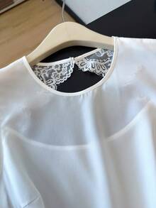 Franclia Women's Elegant White Camisole, Contrast Lace Back, Hollow Tie Design, Suitable For Commuting, Vacation And Outings - White - View 3