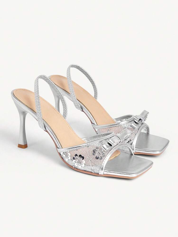 CUCCOO CHICEST Women's Elegant Sexy Cute Romantic Bowknot Snakeskin Lizard Texture Square Toe Stiletto High Heel Sandals In Champagne, Gold, Metallic Colors For Spring/Summer, Suitable For Vacation, Tea Party, Date