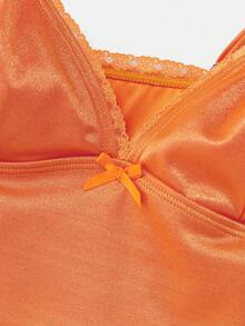 lacRébo Orange Glitter Bikini Set With Crop Top And Tie-Side Bottoms Spring-Summer Style Boho Vacation Swimwear Spring Summer Holiday Swimsuit Beach Outfit Orange Two Piece Set Orange Swimsuit Women Orange Bikini - Orange - View 8
