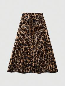 SHEIN PETITE Women's Leopard Print Casual Skirt - Multicolor - View 2