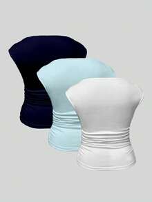 EMERY ROSE Plus Size Women Pleated Fitted Casual Daily T-Shirt - Multicolor - View 2