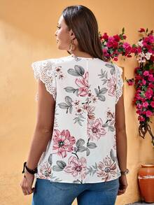 EMERY ROSE 大码女式水溶蕾丝束腰上衣，优雅衬衫，夏季度假必备 - 彩色 - 查看 2