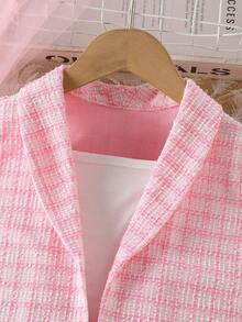 SHEIN Elladie kids 3件套少女粉色西装外套、吊带背心和短裤套装，正式休闲优雅夏季服装 - 粉色 - 查看 5