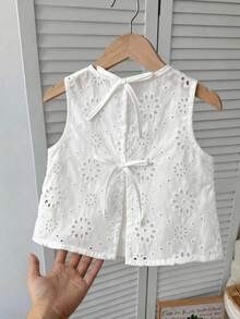 SHEIN Young Girl S Babygirl Cute Summer Casual Versatile White Floral Embroidery Camisole - White - View 1